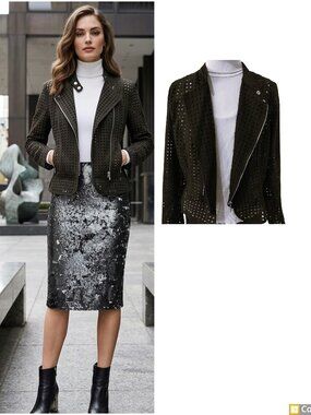 Bar III Black Eyelet/Crochet Moto-Style Jacket. SZ L. 100% Cotton